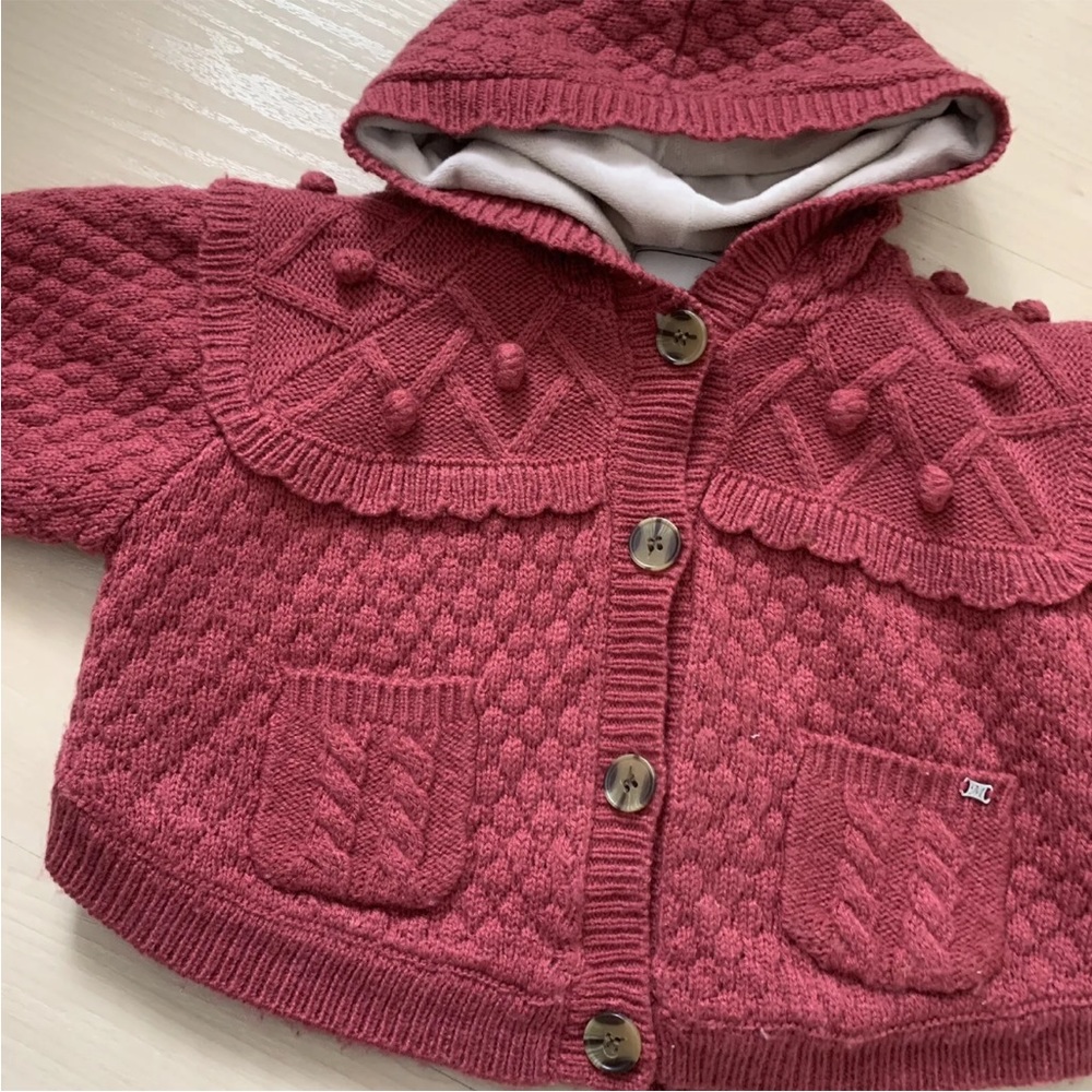 mayoral girls Warm sweater jacket knit maroon burgundy 12 months Fleece Lined